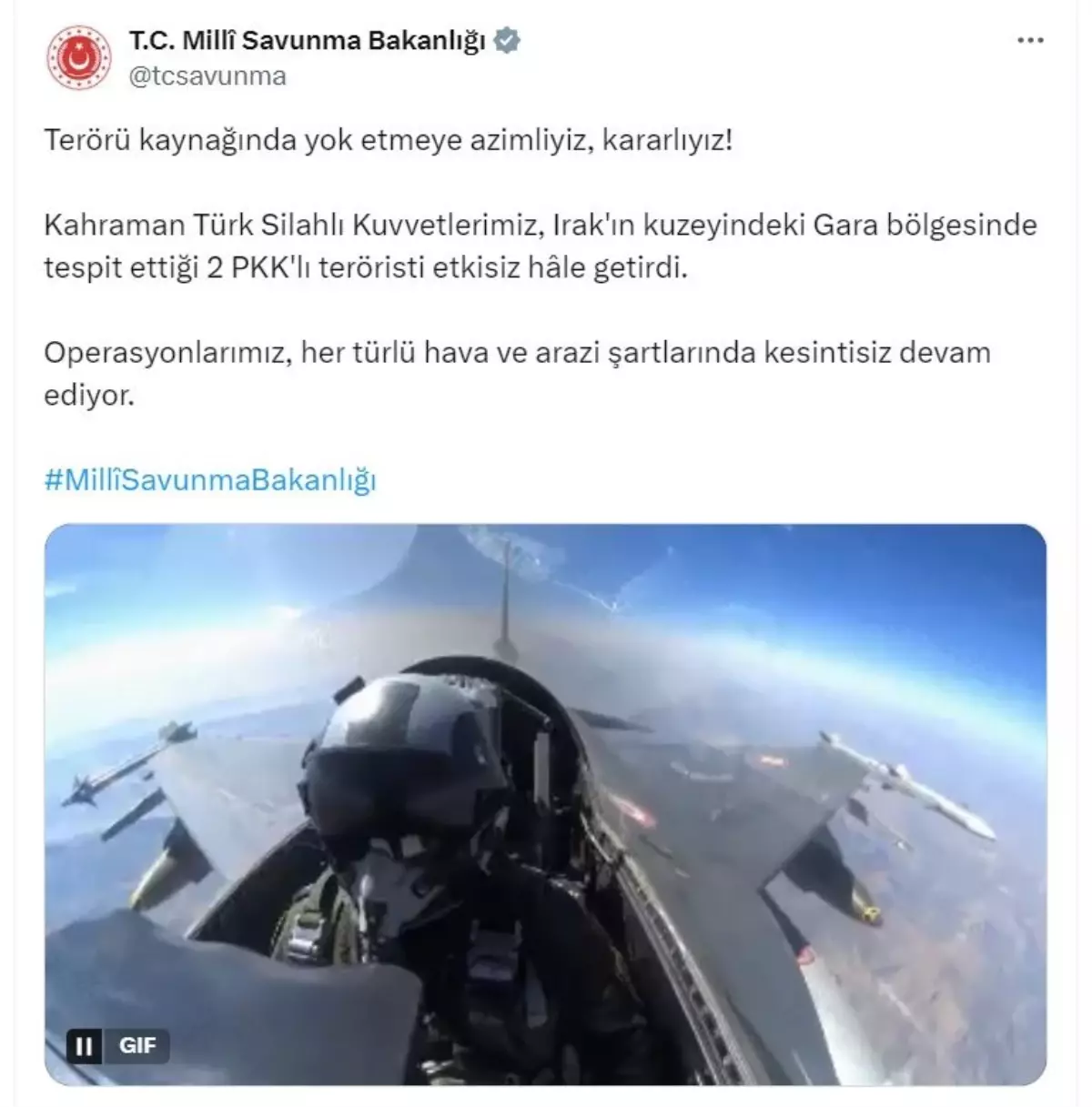 Irak’ın Kuzeyinde 2 PKK’lı Terörist Etkisiz Hale Getirildi